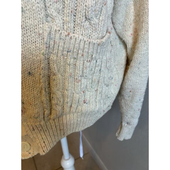 VTG 80s IZOD Cable Knit Shawl Collar Cardigan Grandpa Chunky Fisherman Sweater M - Picture 10 of 16